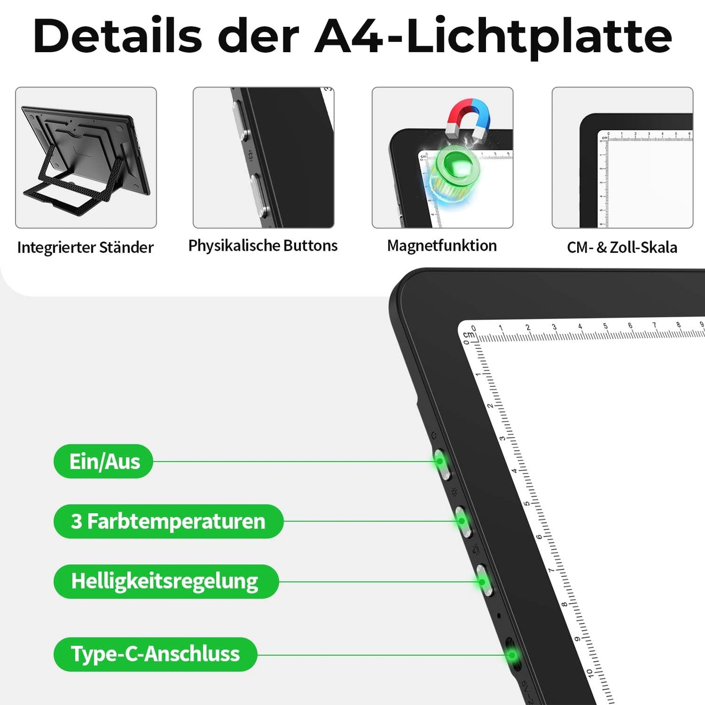 Zocelight Rechargeable A4 Light Pad with Built-in Stand,Super Bright Magnetic Light Table with Physical Buttons,Wireless Light Box for Tracing, Light Board for Diamond Painting,Sketching Weeding Vinyl