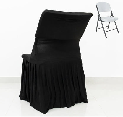 Efavormart Lifetime Folding Chair Cover Black Spandex Pleated Stretch Slipcover with Floor-Length Skirt, Also Fits
