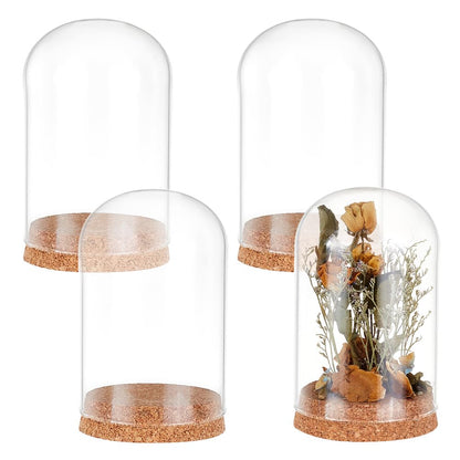 PandaHall 4pcs Glass Cloche Dome Glass Display Bottle Bell Jar with Cork Base Dome Cover Decorative Jars Display Case for Flower Storage Home Christmas Party Decoration 3.15x4.72inch