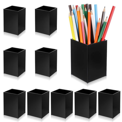 Limbeuuu 10 Pack Black Acrylic Pen Holder, Desktop Pencil Organizer Makeup Brush Holder Acrylic Pencil Cup Stationery Storage for Desk Office Pen Organizer