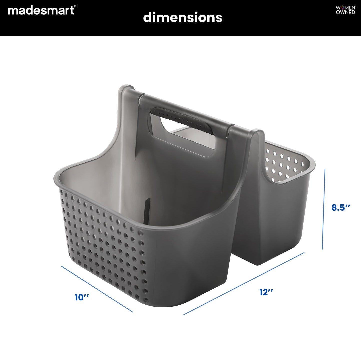 madesmart Portable Shower Caddy Tote with Soft Handle, Plastic Organizer for Soap, Shampoo & Bath Essentials, Carbon