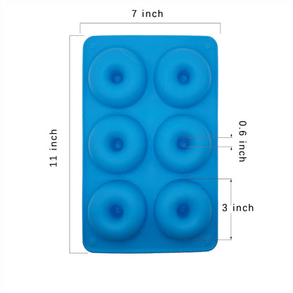 LIHUILAI 3 Pack Silicone Donut Mold, Food Grade Non-Stick Baking Pan for 6 Full Size Donuts, Blue, Green, Pink