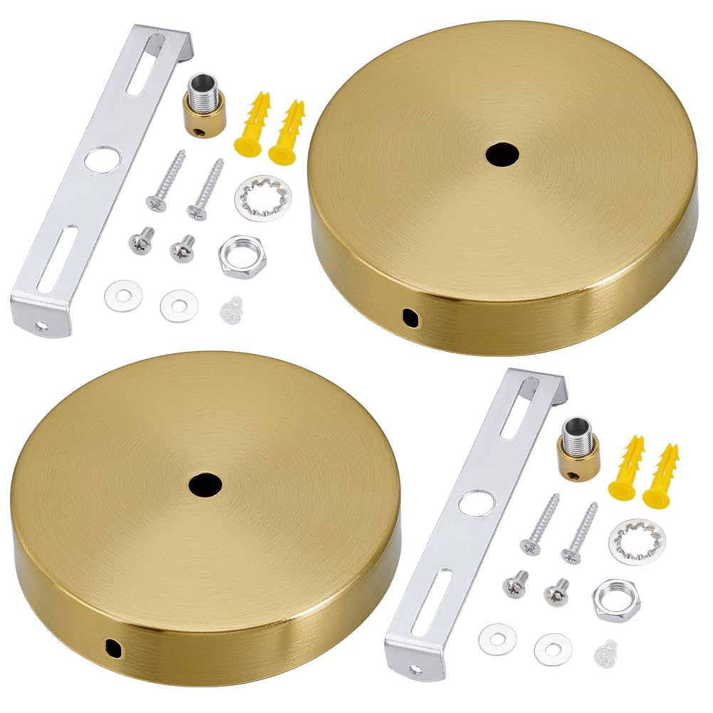 PH PandaHall 2 Sets 4.6 Inches Light Canopy Kit, Golden Round Modern Chandelier Ceiling Plate Replacement Iron Chandelier Canopy for DIY Project Lighting Fixtures Chandelier Pendant Wall Lamp