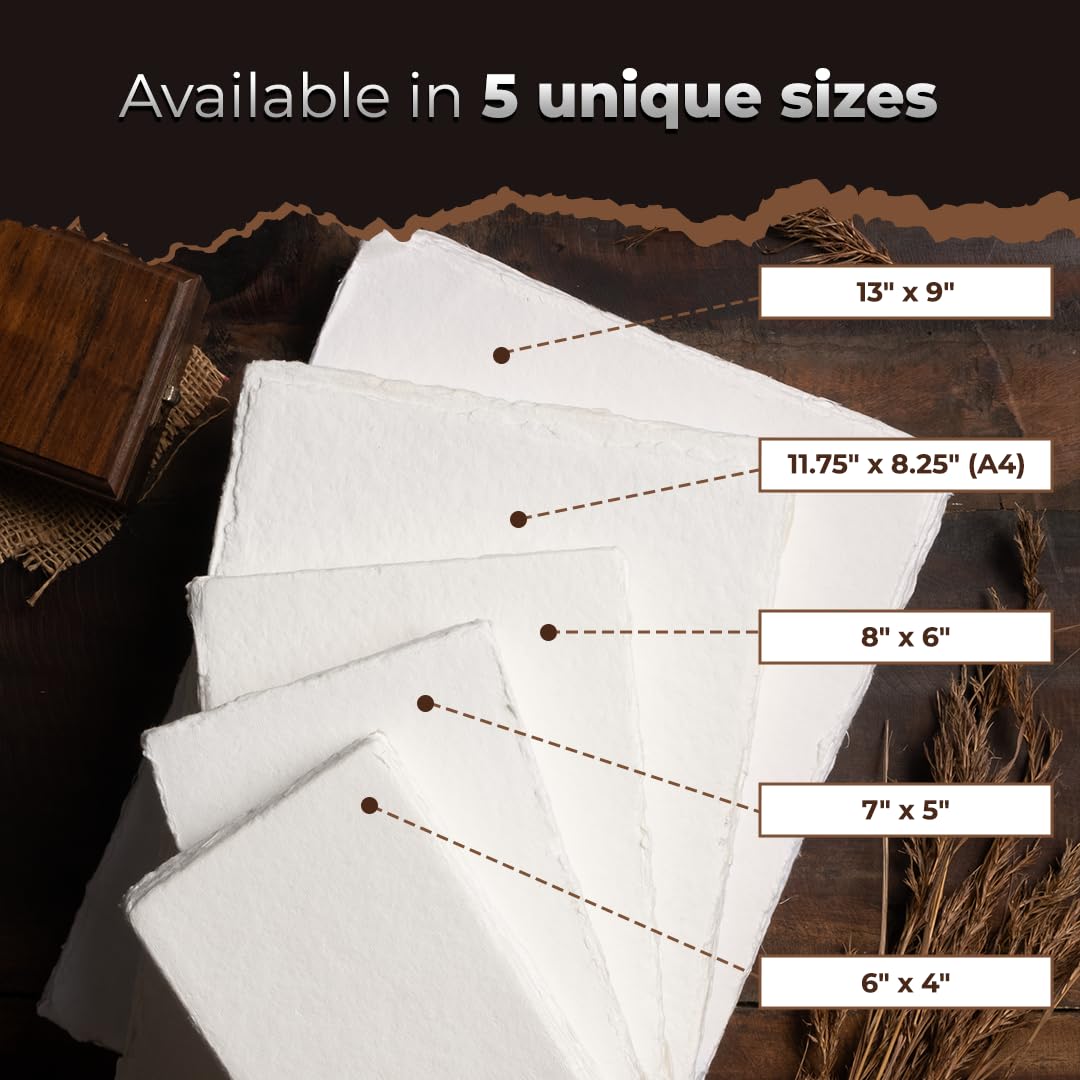Egyptian Cotton Vintage Paper - 400 GSM, 40 Sheets, Deckled Edge, Textured for Drawing & Sketching