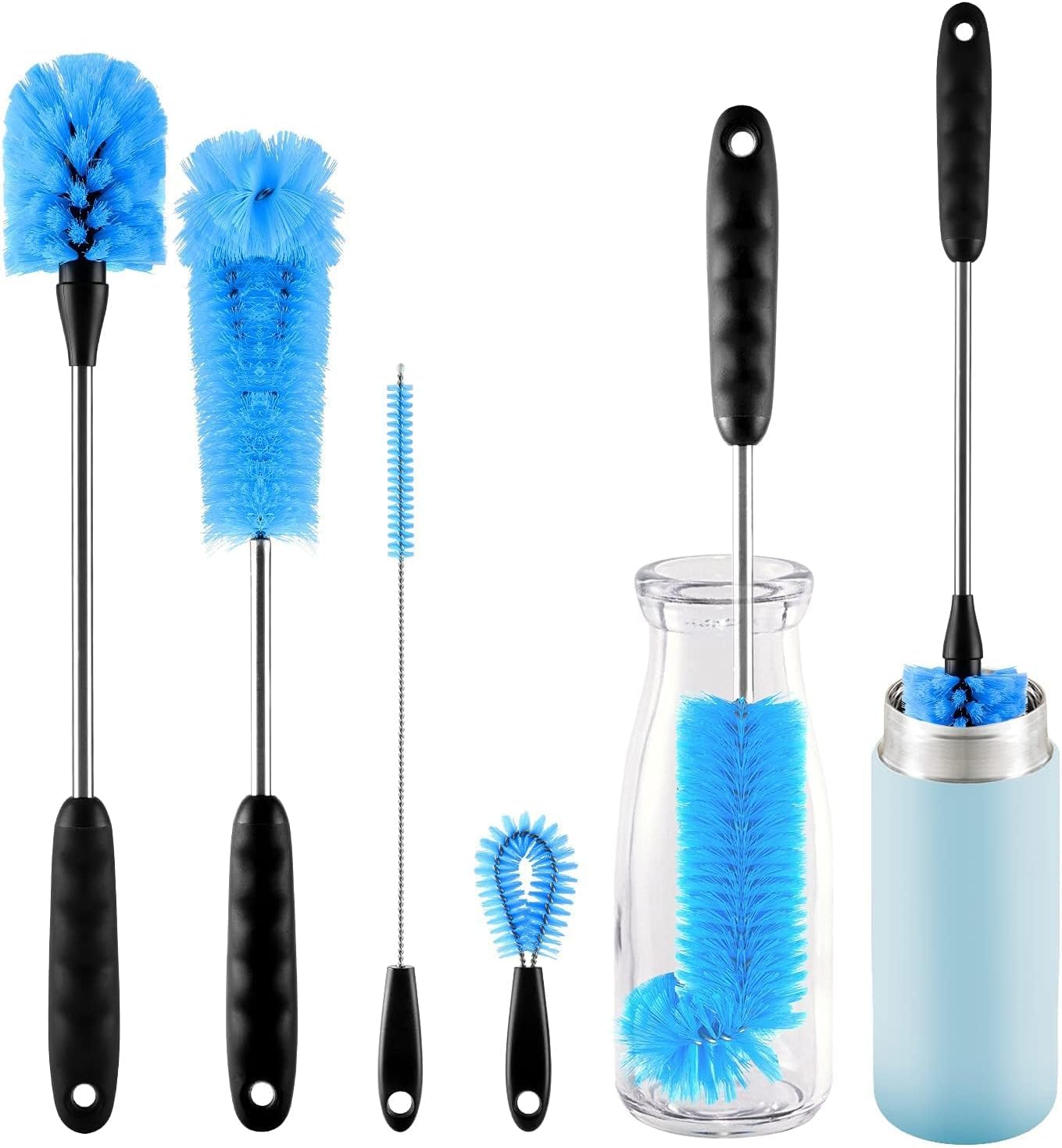 4 Pack Bottle Brush Cleaning Set,Multi-Function Long Handle Bottle Cleaner for Glasswares, Travel Coffee Mugs, Narrow Cup,Straw Cleaning Brush,Food Jars, Sinks, Cup Cover Supplies (4 Pack)
