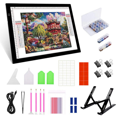 HUAYEYC A3 LED Light Pad - Dimmable Light Board Kit, Sketching, Tracing - USB Powered DIY Diamond Art Light Box, with 61 Pcs 5D Painting Tools Set for Full Drill & Partial Drill Art