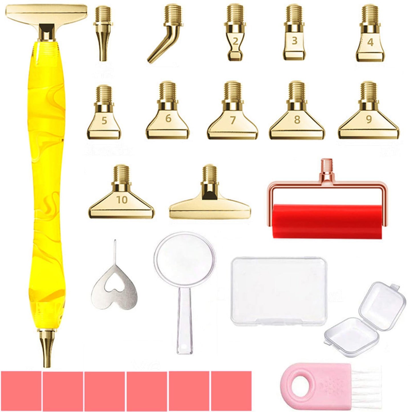 LEIYULY 25PCS Diamond Painting Pen, Diamond Painting Art Drill Bead Dot Pen Kit with 12 Threaded Metal Diamond Art Tips, 2 Storage Boxes,A 3X Magnifying Glass