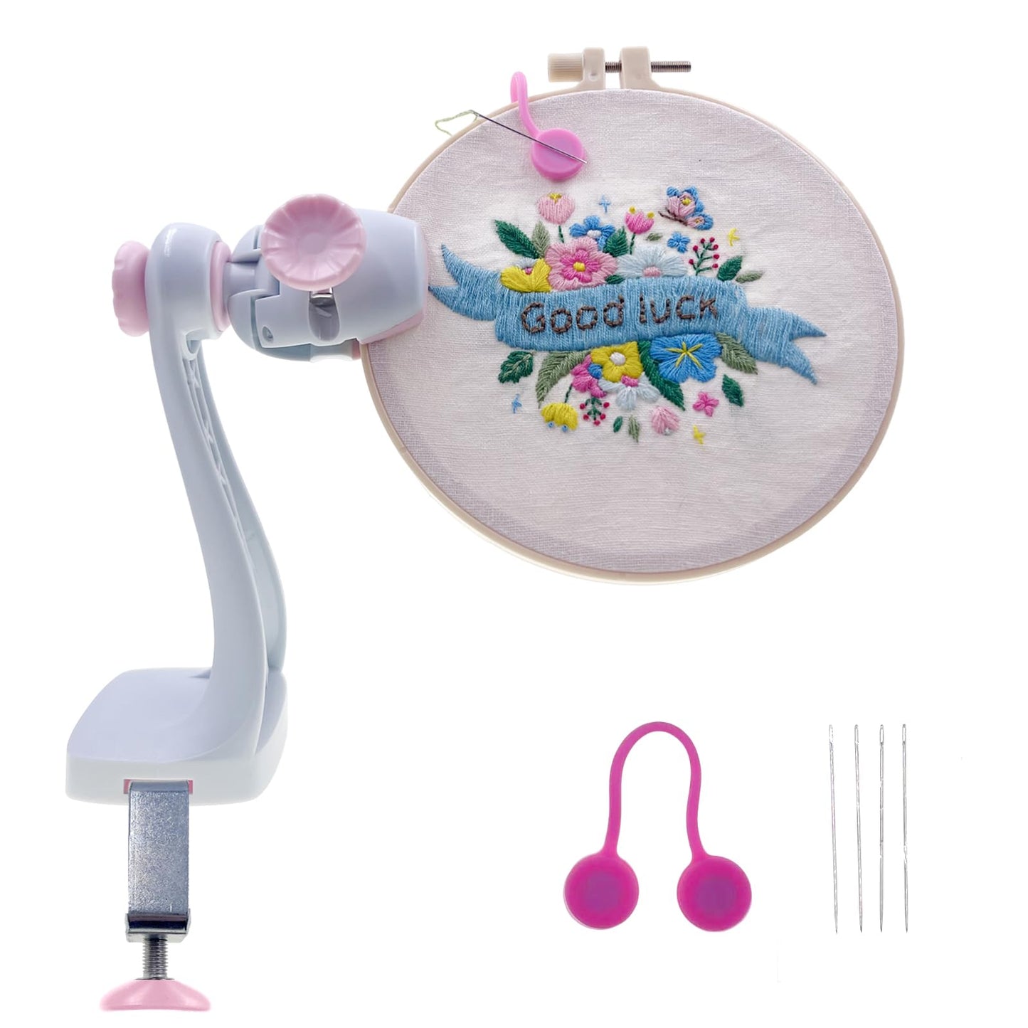 Embroidery Hoop Stand - Needlepoint & Cross Stitch Holder, Upgraded Firm Clamp, Easy Lock/Release, Fits Most Hoops, Anti-Loose Screws