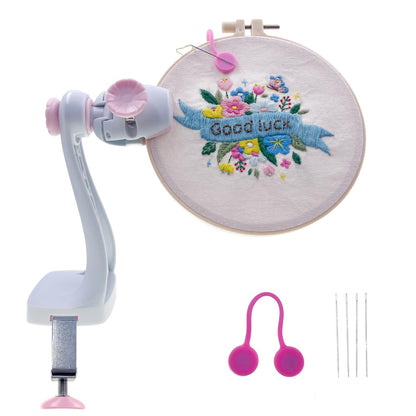 Embroidery Hoop Stand - Needlepoint & Cross Stitch Holder, Upgraded Firm Clamp, Easy Lock/Release, Fits Most Hoops, Anti-Loose Screws