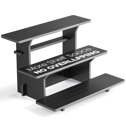 WEITELAI 3 Tier Black Display Shelves for Vendors, PVC Tabletop Stand for Farmers Market, Craft Fairs, Trade Shows and Retail Booths, Portable Rack for Candles, Soap, Jewelry and Jars