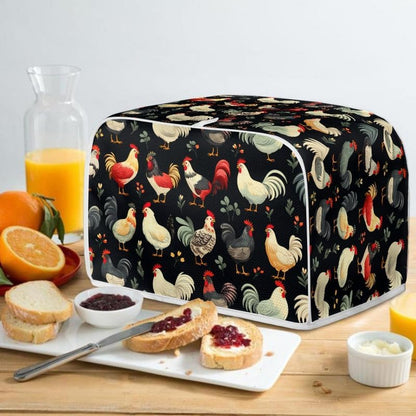 2 Slice Toaster Cover, Farm Chicken Rooster Design, Dust Protection with Hang Loop, Easy to Store (14x14") 2PCS