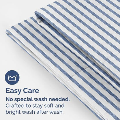 King Pillow Cases by [Brand Name] - Ultra Soft Hotel Quality Covers | 4-Piece Set in Blue Stripes - Wrinkle Free & Fade Resistant