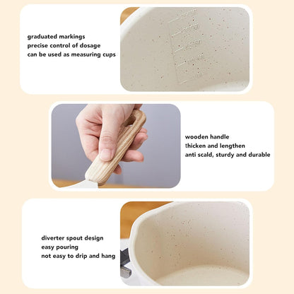 Nonstick Sauce Pan, Small White Soup Pot, Flat Bottom Milk Pot, Multifunctional Cooking Pot for Frying