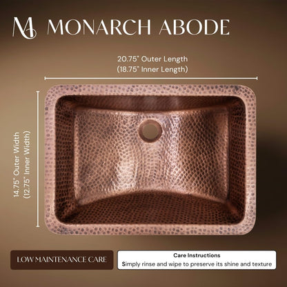Monarch Abode Bathroom Sink – 21-Inch Venitian Dual Mount Undermount or Drop In Bathroom Sinks, Bathrooms Hand Hammered Pure Copper Vanity Sink for Countertop, Powder Room, Bath, or Restroom