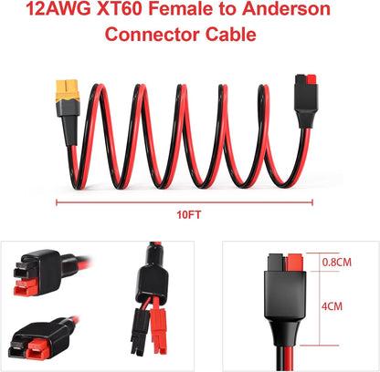 XT60 to Anderson Adapter, 12AWG XT60 Female to Anderson Connector Cable for RC Battery, Solar Power Station