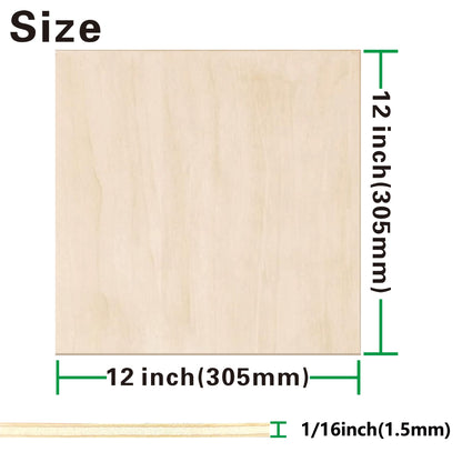12 Pack Basswood Sheets 1/16 inch,12"x12"x1/16 Plywood Sheets,1.5mm Basswood for Laser Cutting,Laser Engraving Blanks,Thin Natural Unfinished Wood for Crafts,Wood Burning,Scroll Saw Cutting