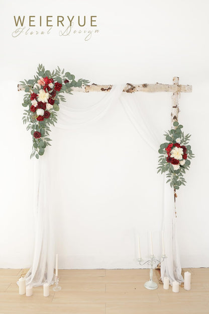 WEIERYUE Artificial Wedding Arch Flowers Kit(Pack of 3),2Pcs Artificial Flower Arch Decor,1Pcs Sheer Drape for Wedding Ceremony Arbor for WeddingCeremony (Burgundy Wedding)