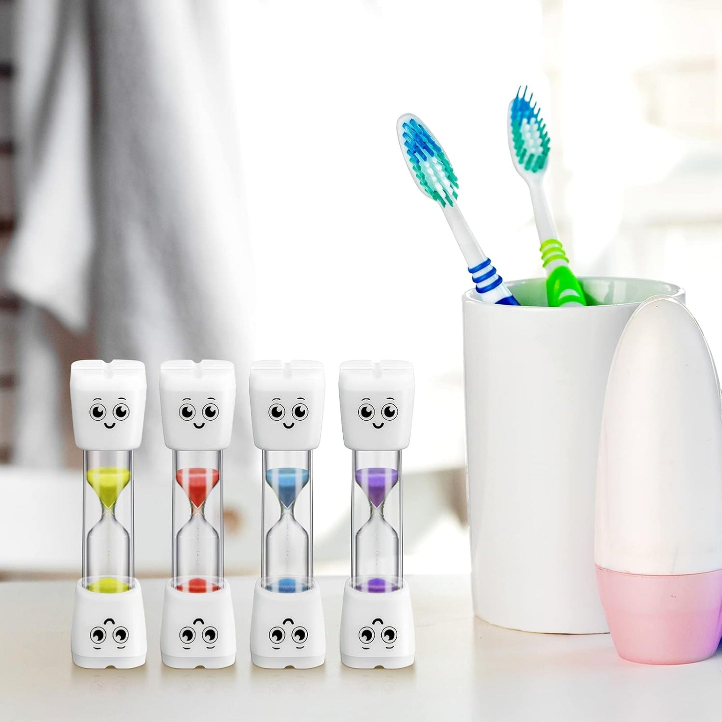 Weewooday 4 Pieces Toothbrush Timer for Kids - 2 Minute Sand Timer for Proper Tooth Brushing (Blue, Red, Purple, Yellow)