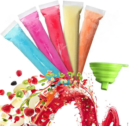 125 Disposable Ice Popsicle Mold Bags with Funnel, BPA Free Zip Lock Freezer Tubes for Healthy Snacks