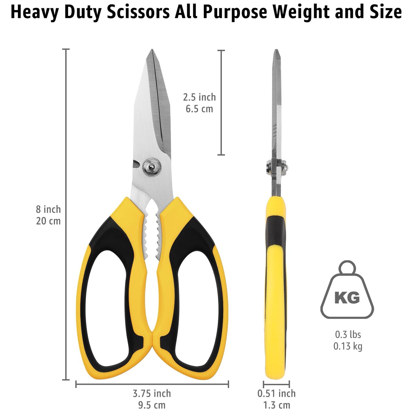 BoFuYuan Utility Scissors Heavy Duty: 8-Inch sharp Scissors All Purpose heavy duty, Serrated Blades Cut Carpet, Cardboard, Wire, Leather, Fabric, Multipurpose Shears for Kitchen, Garden, Office, Craft