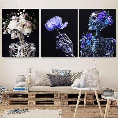 LATETOMT Skull Tapestry Goth Tapestry Black Vertical Tapestries Flower Skeleton Wall Tapestries Lovers Wall Hanging Valentine's Day Decor for Bedroom Living Room 15x20in 3 Pieces LTMTAYW501