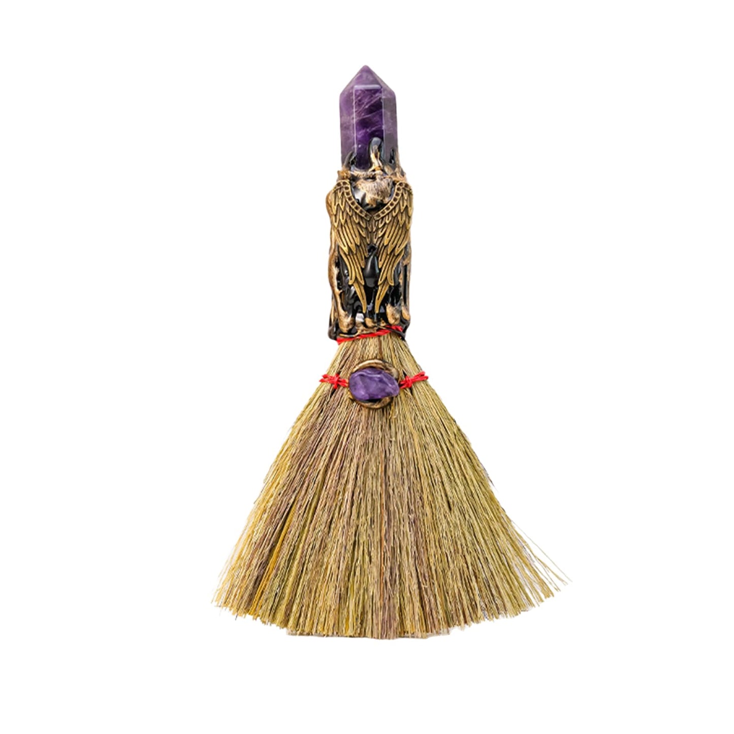 Amethyst Witches Broom Decor, 7.09 Inch Crystal Tower Witch Broomstick, Crystals for Witchcraft, Witch Altar Decor, Wiccan Pagan Decor, Witchcraft Supplies, Witchy Gifts, Halloween Decor