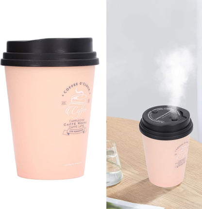 Desk Humidifier, USB 300ml Coffee Cup Low Noise Auto Off Mini Humidifier for Car (Pink)