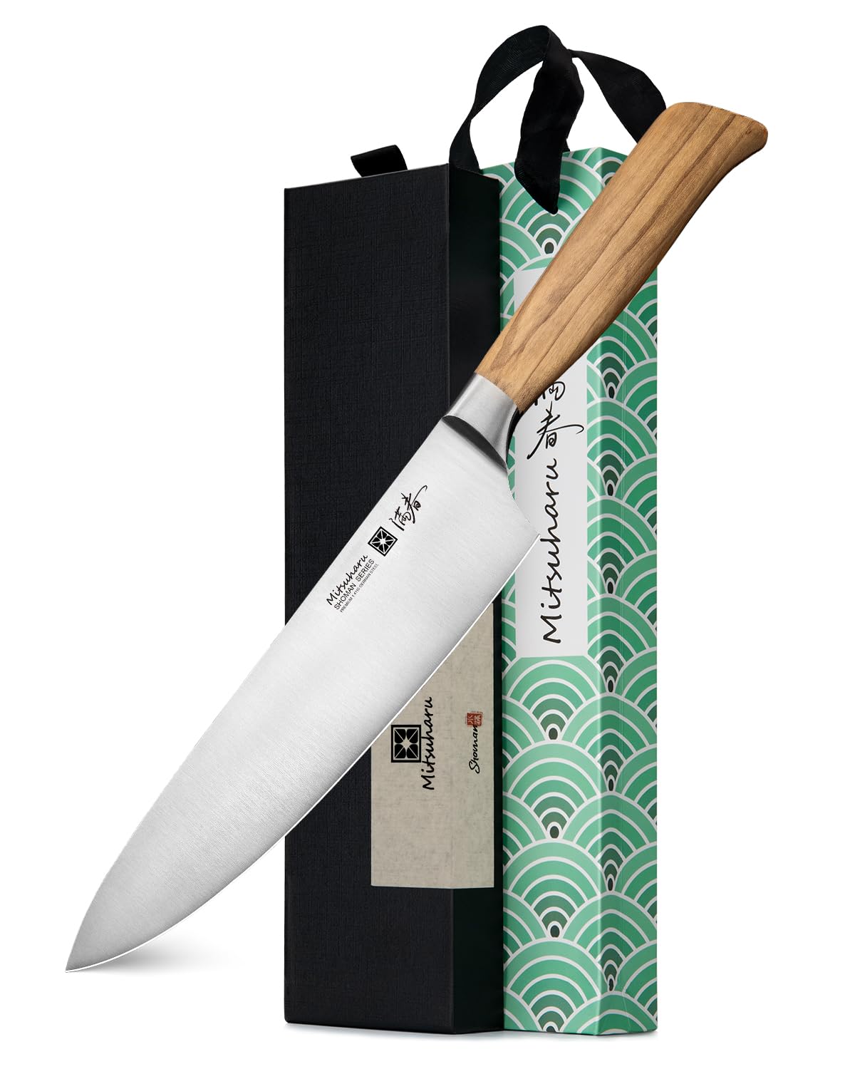 Mitsuharu 8 Inch Chef Knife, SHOMAN Series Meat Cutting Knife with Olive Wood Handle, German Steel Chef's Knife for Kitchen Cooking, Ultra Sharp Cutting Chopping Knife for Vegetable Fruit with Case