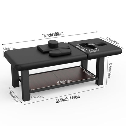 Metal Frame Heavy Duty Stationary Massage Table with Open-Chest & Headrest for Treatment Table, Physical Therapy Table, Spa Facial Professional Massage Bed, Black Leather 31.5'' W x 75.5'' L, 700LBS
