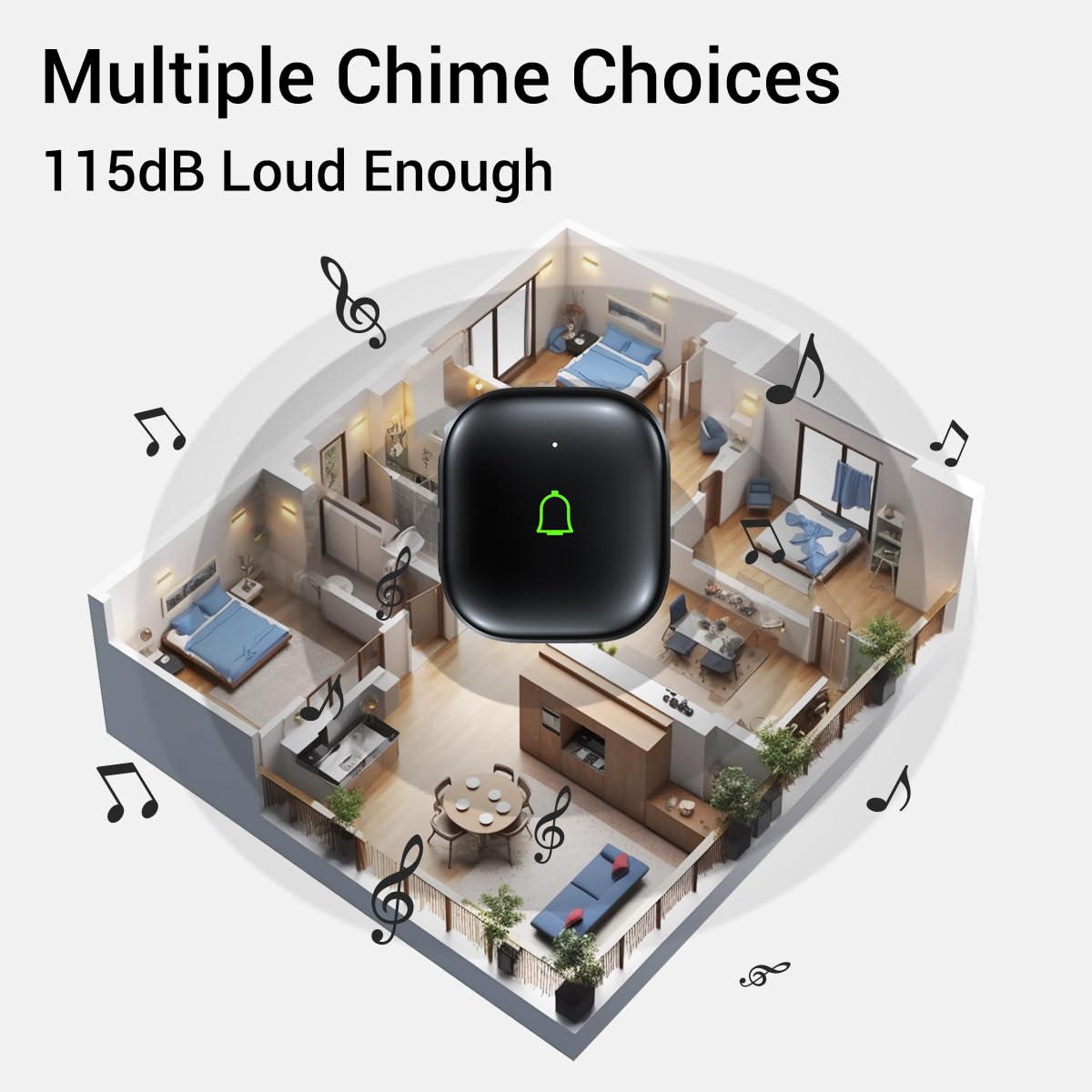 Doorkit Wireless Doorbell Door Bell Ringer Wireless IP66 Waterproof 1000Ft 32 Chimes 115dB 7 Volume Levels Mute Mode & LED Flash Doorbells for Home Kids Room Teachers Classroom Office