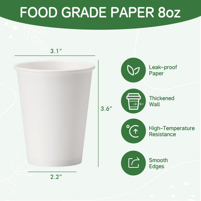 ECOEXTRA Coffee Cups 8 oz 400 Pack, Disposable Paper Cups 8 oz, White Paper Hot Coffee Cups Suitable for Party, Picnic, Travel, and Events