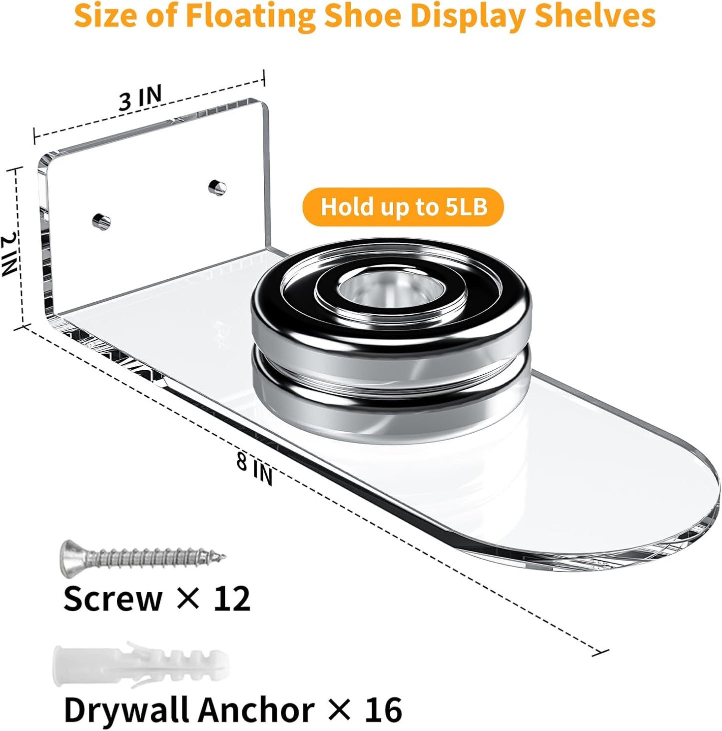Wall-6 Pack Floating Shoe Shelves for Sneaker Shelves-Levitating Shoe Display Stand Acrylic Sneaker Wall Hanger,Shoe