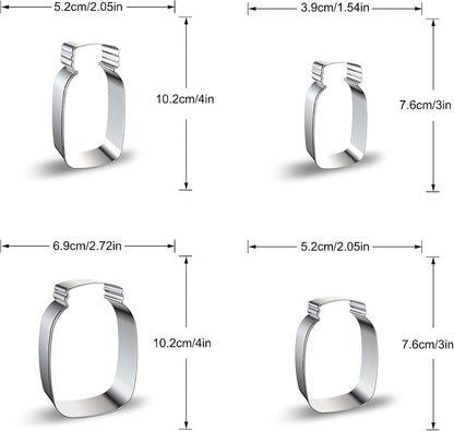 Mason Jar Cookie Cutter Shapes Baking Set - 4 Pieces, 3 Inch & 4 Inch Milk Bottle Honey Jar Biscuit Molds for Kitchen