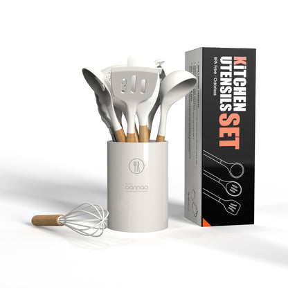 Silicone Cooking Utensils Kitchen Utensil Set - 446°F Heat Resistant Silicone Kitchen Utensils Set, Spatula,Turner Tongs, Spoon, Brush, Whisk,Kitchen Gadgets for Nonstick Cookware, BPA Free (Gray)