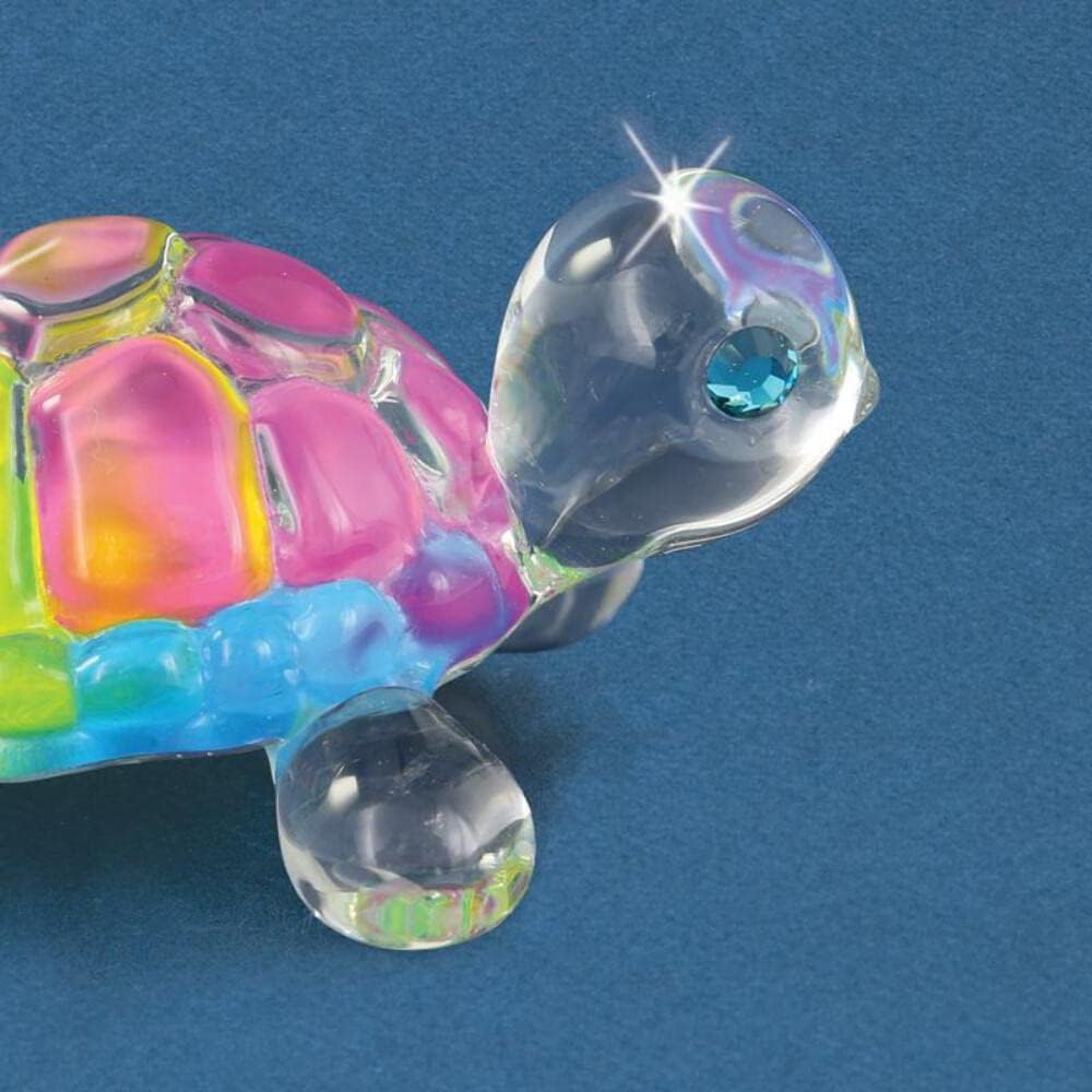 Glass Baron Small Turtle Figurine with Crystal - Rainbow Snow Cone