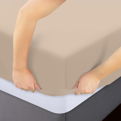 Utopia Bedding Twin Fitted Sheets - Soft Brushed Microfiber with Deep Pockets - Bulk Pack of 2 | Beige