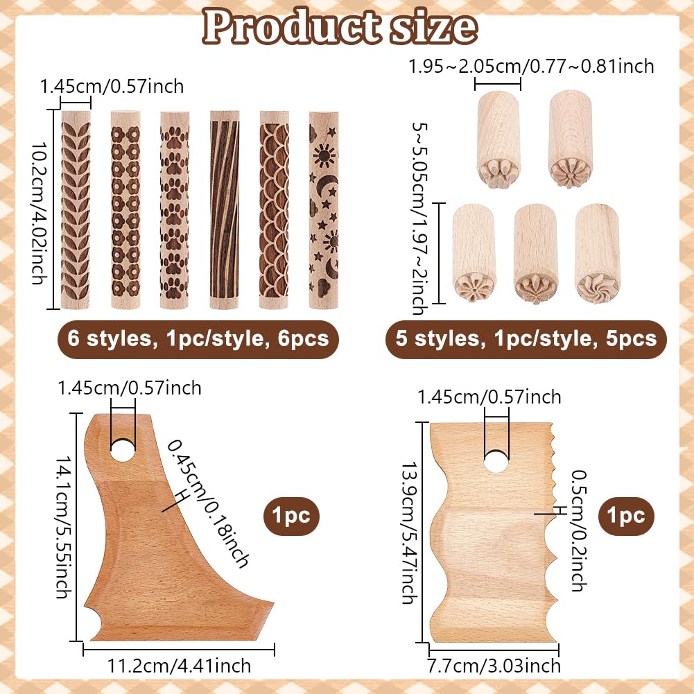 UNICRAFTALE 13Pcs 13 Styles Clay Pottery Tools Kit with 6 Clay Texture Rollers 5 Clays Stamps 2 Foot Shaper Tools Pottery Ribs Trimming Tool for DIY Handmade Clays Molding Sculpting Ceramics