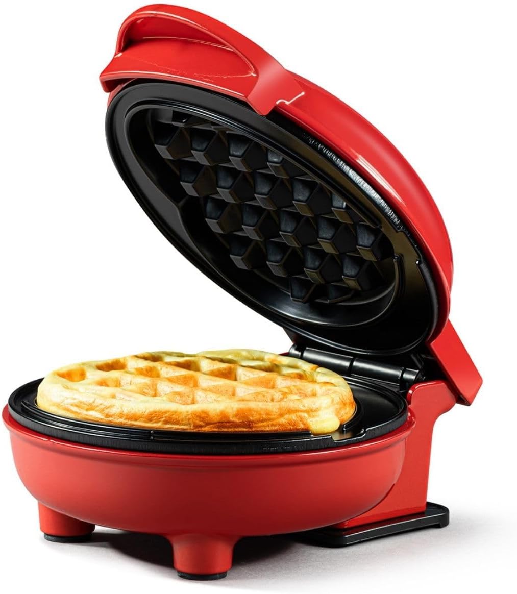 Holstein Housewares Personal Non-Stick Heart Waffle Maker, Red - 4-inch Waffles Ready in Minutes
