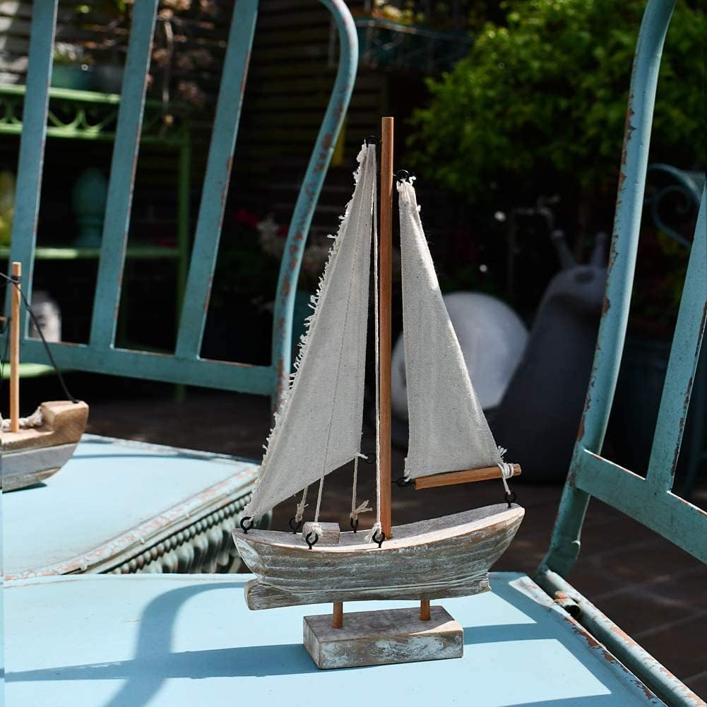 Sailboat 10.75" Linfevisi Wooden Decorations Nautical Sail Boats Model Decoration Beach Coastal Ocean Themed Home Decor