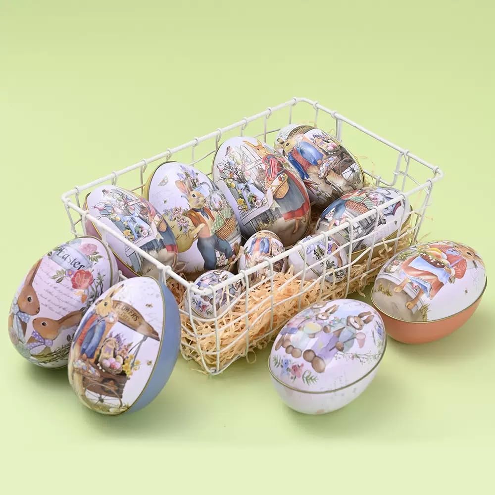 LASIYUAN 4pcs Pieces Painted Eggshell Style tin Box for Easter，Reusable Metal Egg Tins by ，for Easter Parties Decorations Storage Style (4 big)