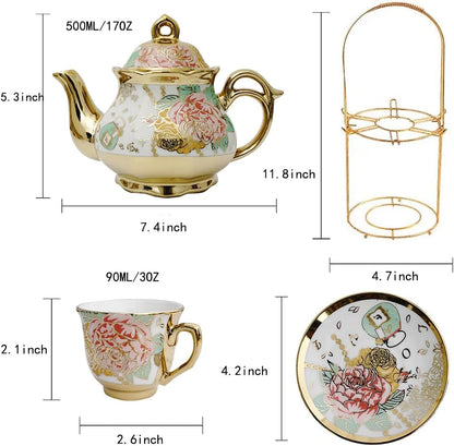 CHANJOON sets Set, Sets Set 6 tea Gold Plated Red Rose Ceramic Tea Vintage Teapot Tea Beautiful Tea Coffee Serving