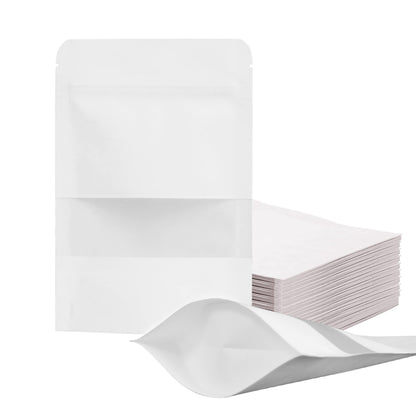 FireKylin 100 Pcs Paper Bags Resealable bags 3.5" x 5.5" Zipper Food Storage Bags, Stand Up, with Matte Window, Reusable, Sealable, for Packaging Products