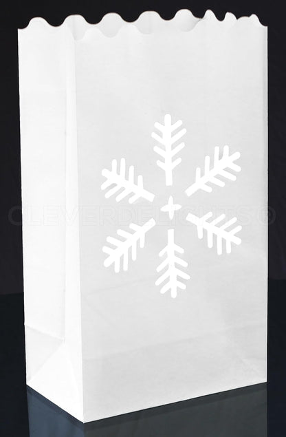 CleverDelights White Snowflake Luminary Bags, 30 Count, Christmas Holiday Luminaria