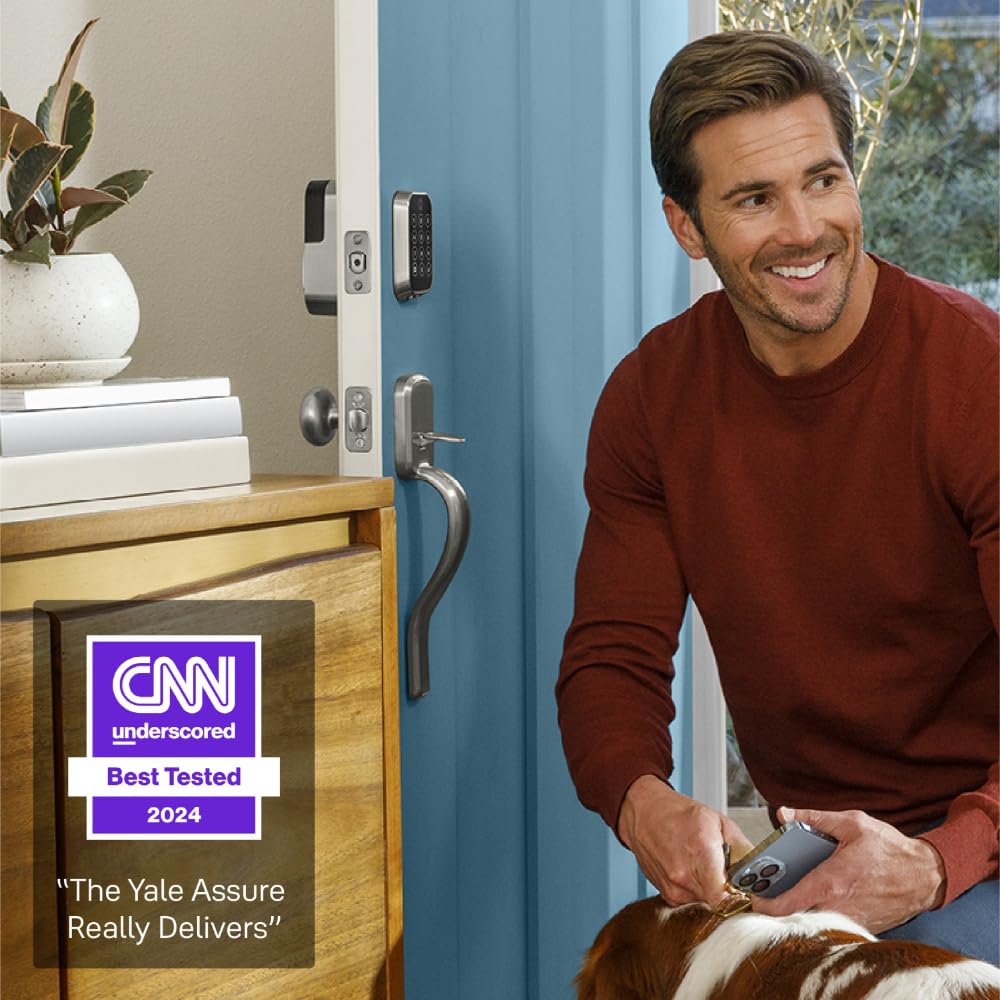 Yale Assure Lock 2 Touch Deadbolt, Black Suede Key-Free Smart Entry Door Lock with Wi-Fi Connected Touchscreen Keypad and Fingerprint Scanner for Code Entry and Remote Access, YRD450-F-WF1-BSP