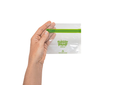 Smelly Proof 10 x Expandable Stand-Up & Fill REUSABLE Storage Bags for Food Designed & Mfg in US, NO PEVA, BPA FREE, Reusable Snack Bags, Dishwasher-Safe, Clear 3 mils STAND & FILL 6" x 4" - 10pk