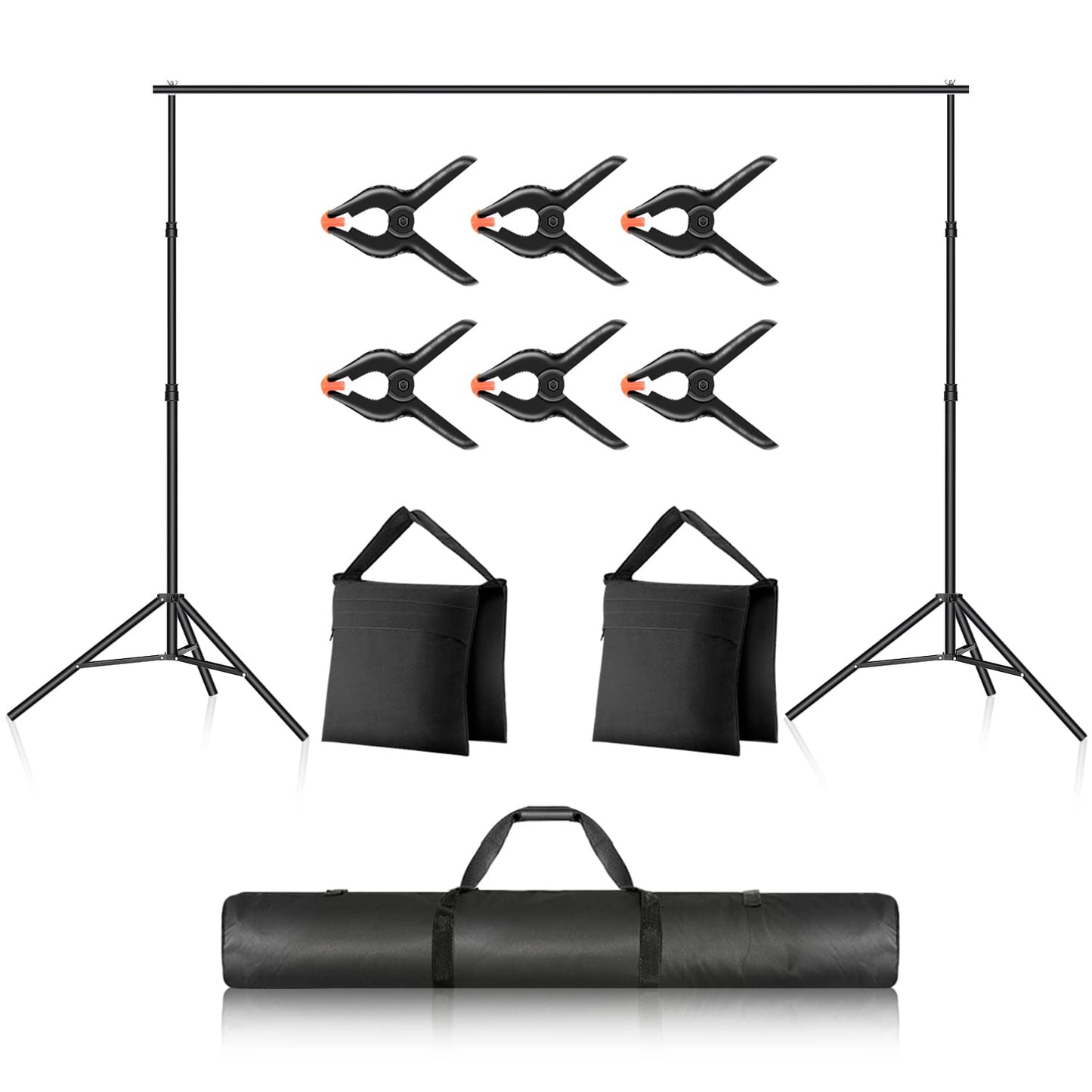 NEEWER Photo Studio Backdrop Support System + AP100C 105W RGB LED Panel Video Light with Barn Doors Dual Cooling Fans, Background Stand with 4 Crossbars, 6 Clamps, 2 Sandbags, Bag, Max Load 8.8lb/4kg