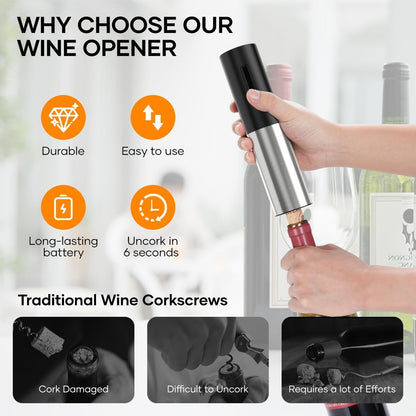Electric Wine Opener, Rechargeable Wine Bottle Opener, Automatic Electric Corkscrew with Foil Cutter, Aerator Vacuum,