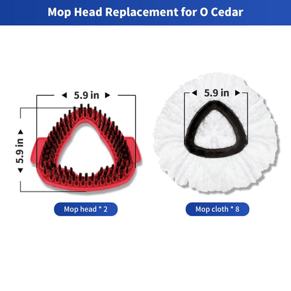 10-Pack Compatible with O-Cedar Mop Heads Replacements: 2 Mop Scrub Brush Head + 8 Microfiber Spin Mop Refills for EasyWring 1-Tank System - Enhanced Cleaning Performance