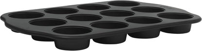 Oster Teston 12-Cup Muffin Pan - Nonstick Carbon Steel Bakeware | PFAS-Free, Easy Release, Matte Black