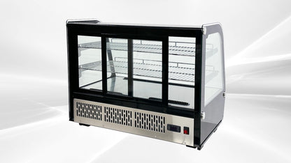 Bakery Display Cooler Refrigerated Case Countertop Desktop Slope Round-Corner 36 ins Commercial Restaurant Pastry Deli Stainless Steel Base Curved Glass NSF Food Cooler CW160R